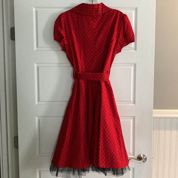 50’s-60’s Dress w’ Crinoline in Red/Black - Picture 2 of 4